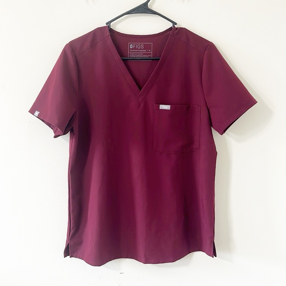 FIGS Catarina One-Pocket Scrub Top Burgundy Size Medium - Picture 2 of 8